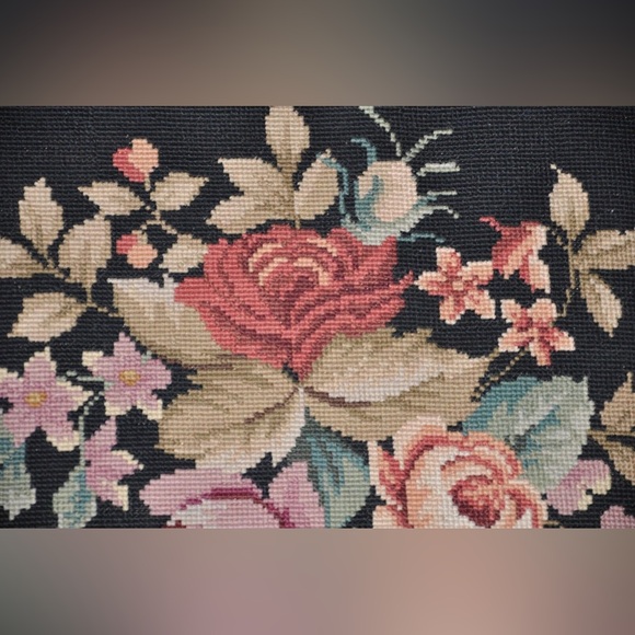 Aubusson Needle Point 100% Wool Hand Stitched Floral Wool Rug Tapestry - Picture 7 of 8
